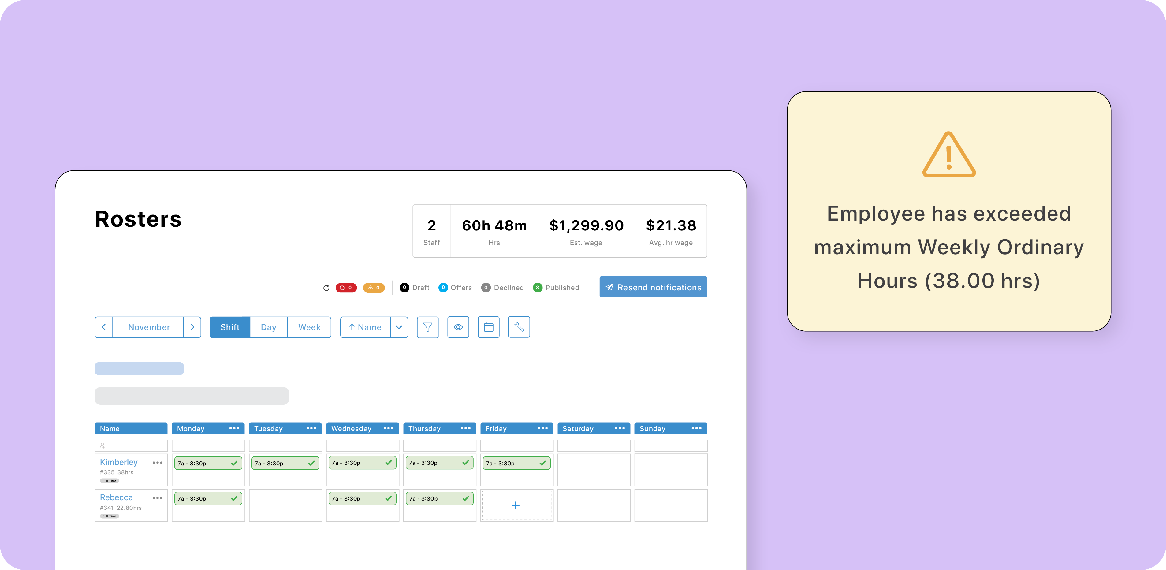 Live compliance alerts in foundU's rostering software