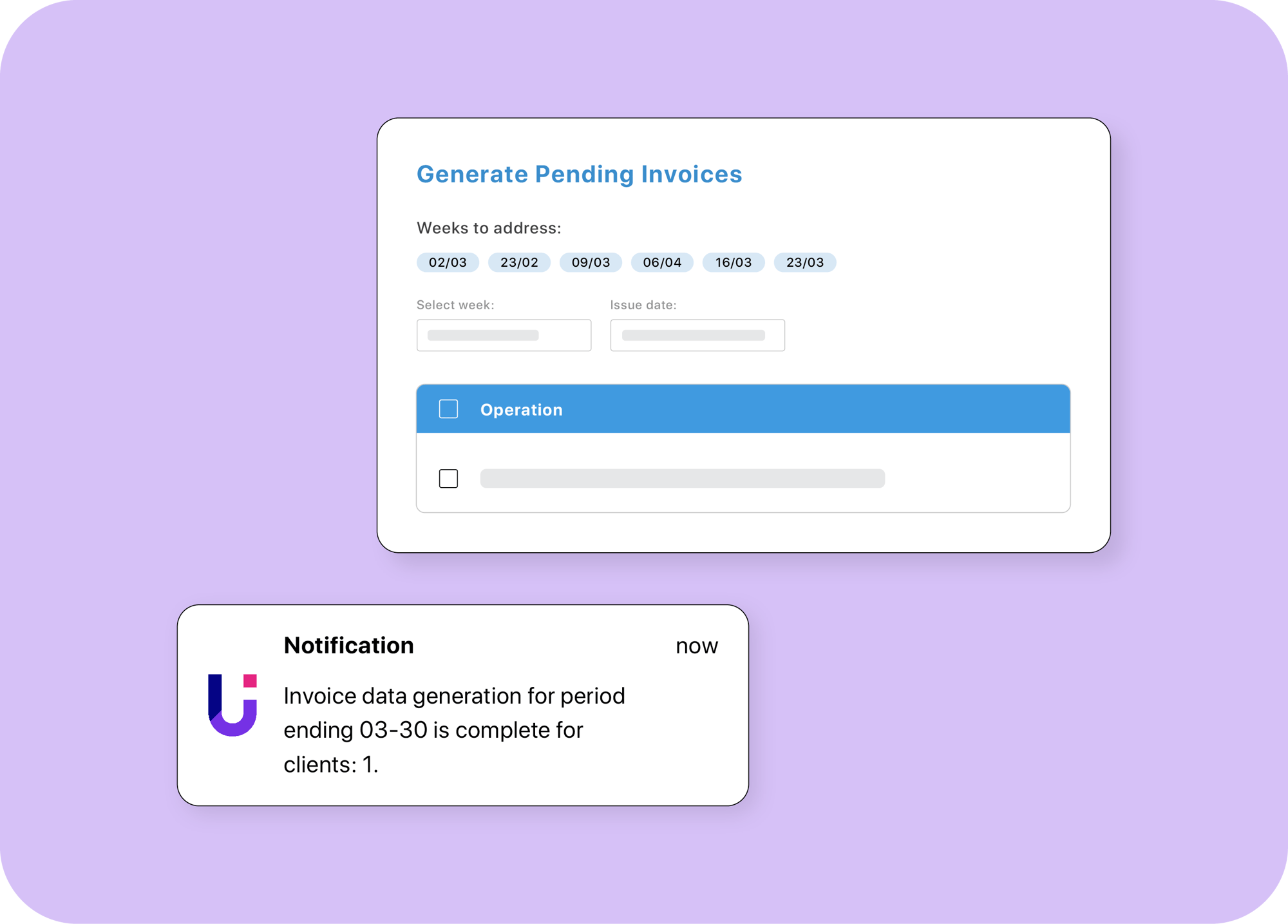 Timesheet data used to generate invoices in foundU