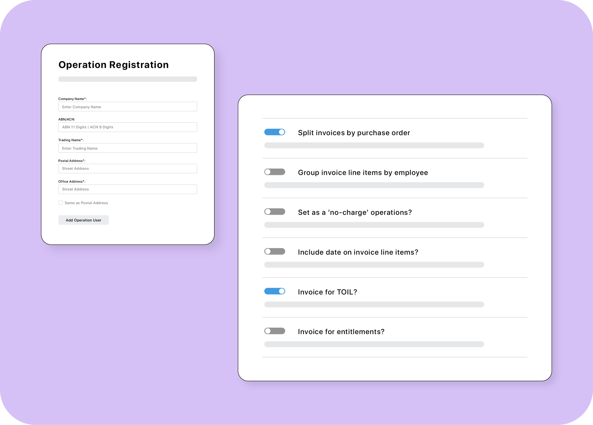 Configurable invoice settings