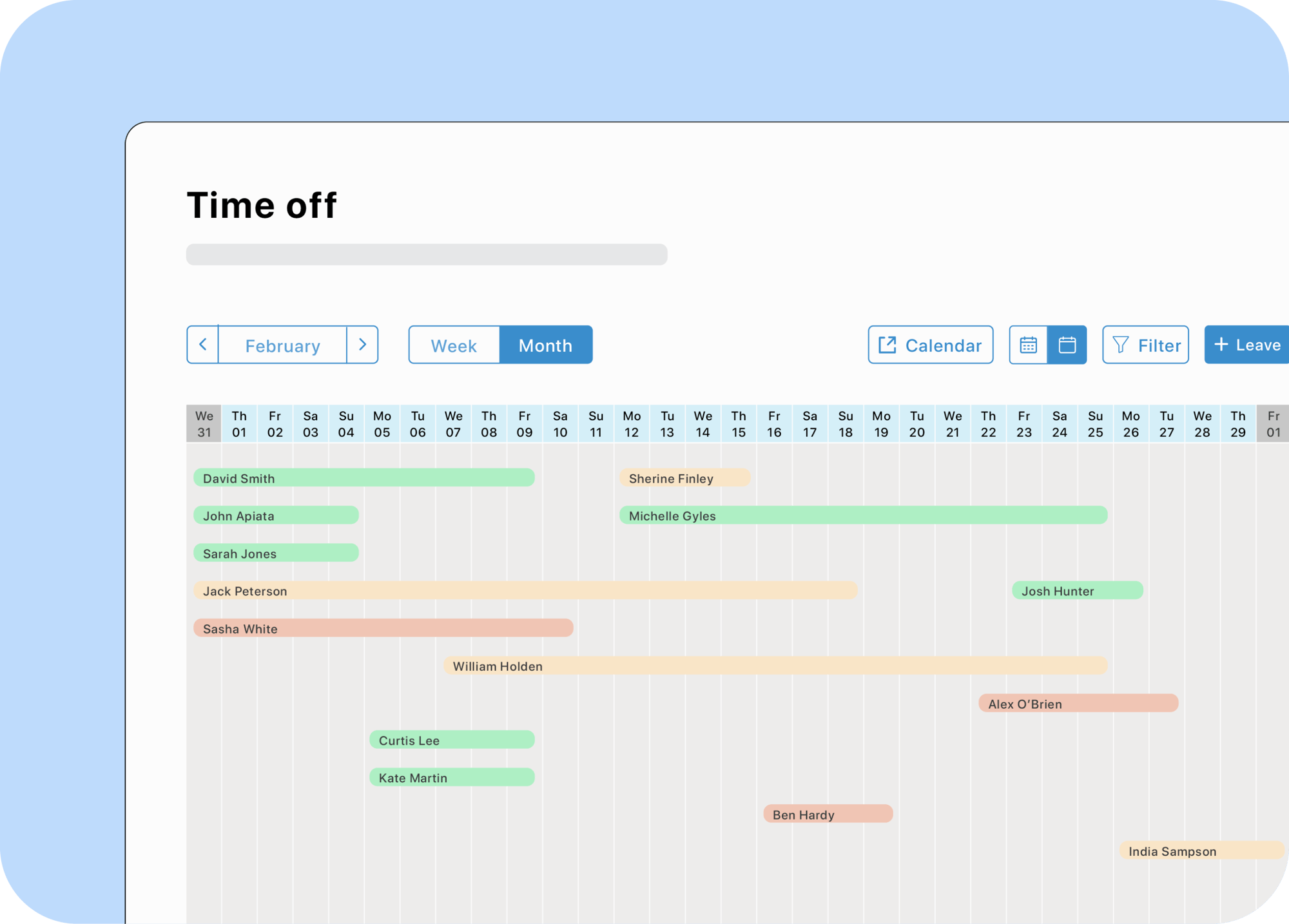 Time off calendar