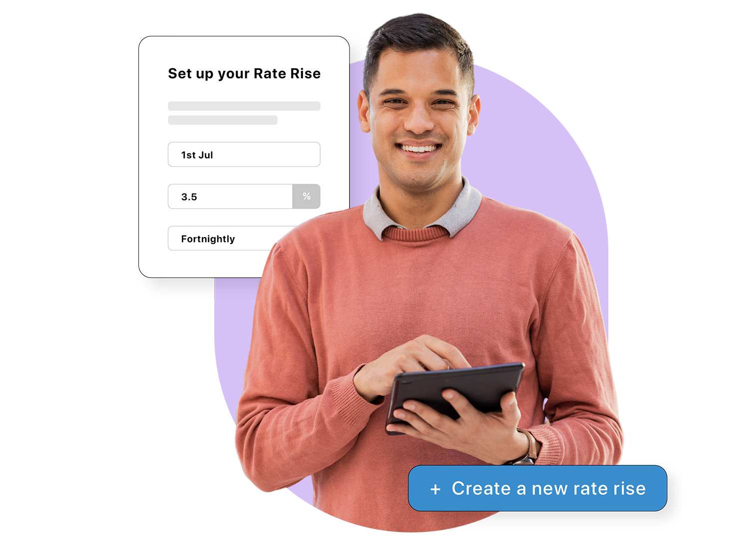 A payroll officer surrounded by minimum wage increase tools