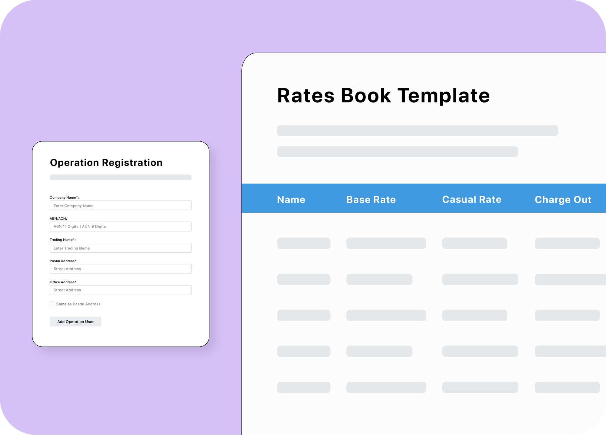 Rates book tool for multiple operations