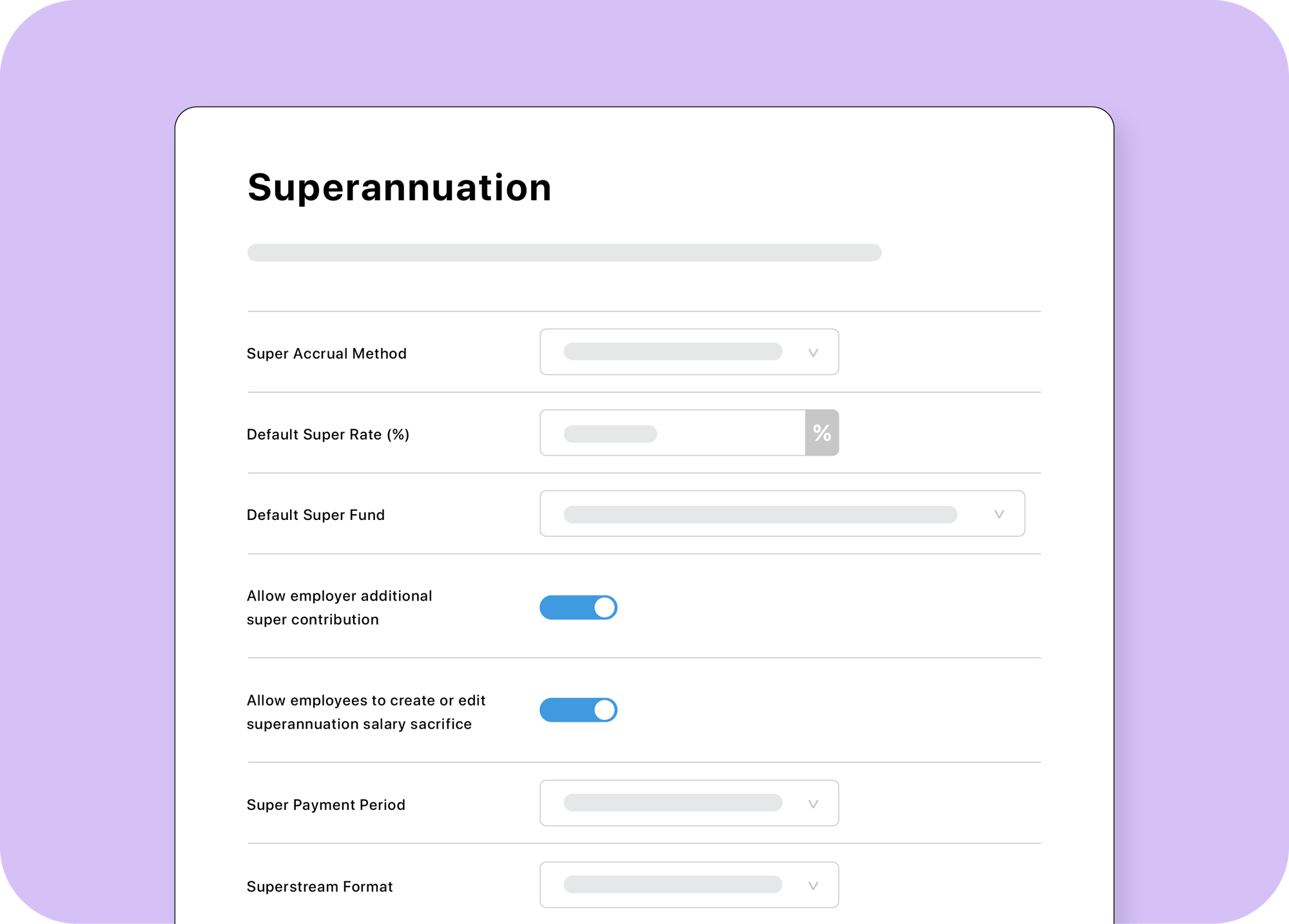 Superannuation compliance settings