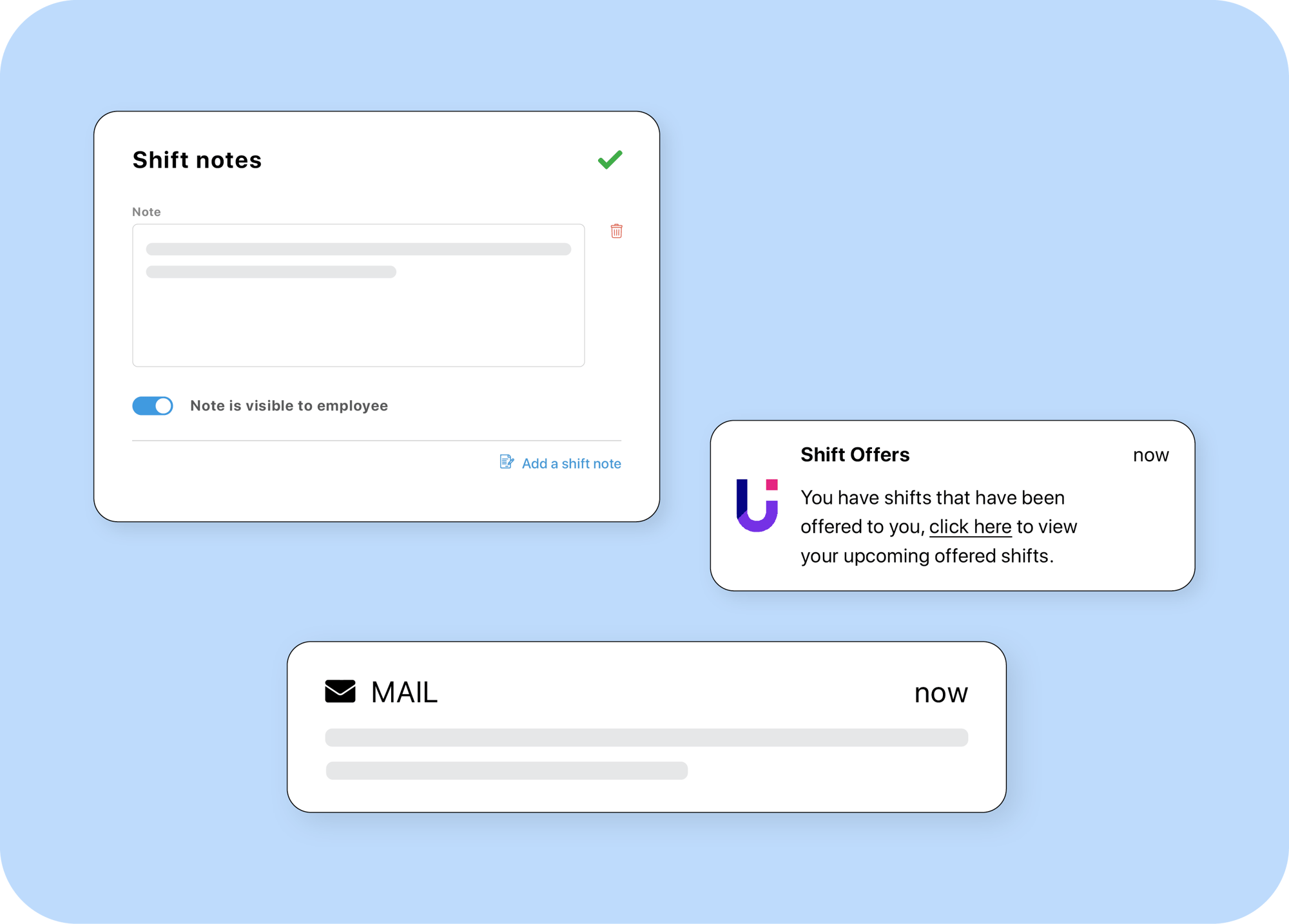 Shift notes and push notification communication tools