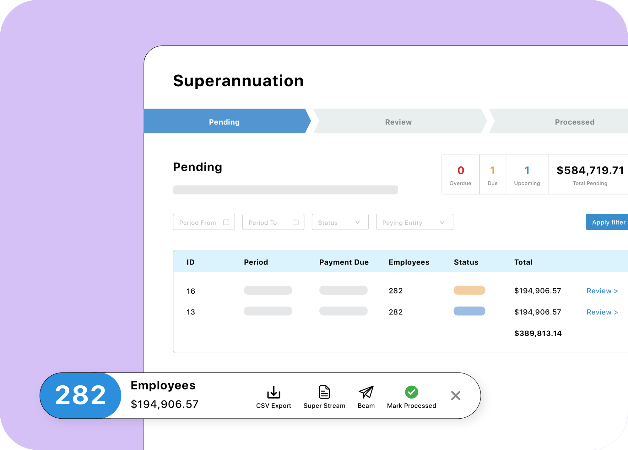 Superannuation payment portal