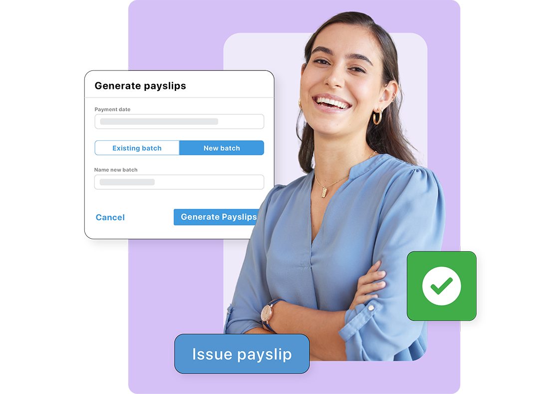 Payroll manager issuing a pay slip with payroll software