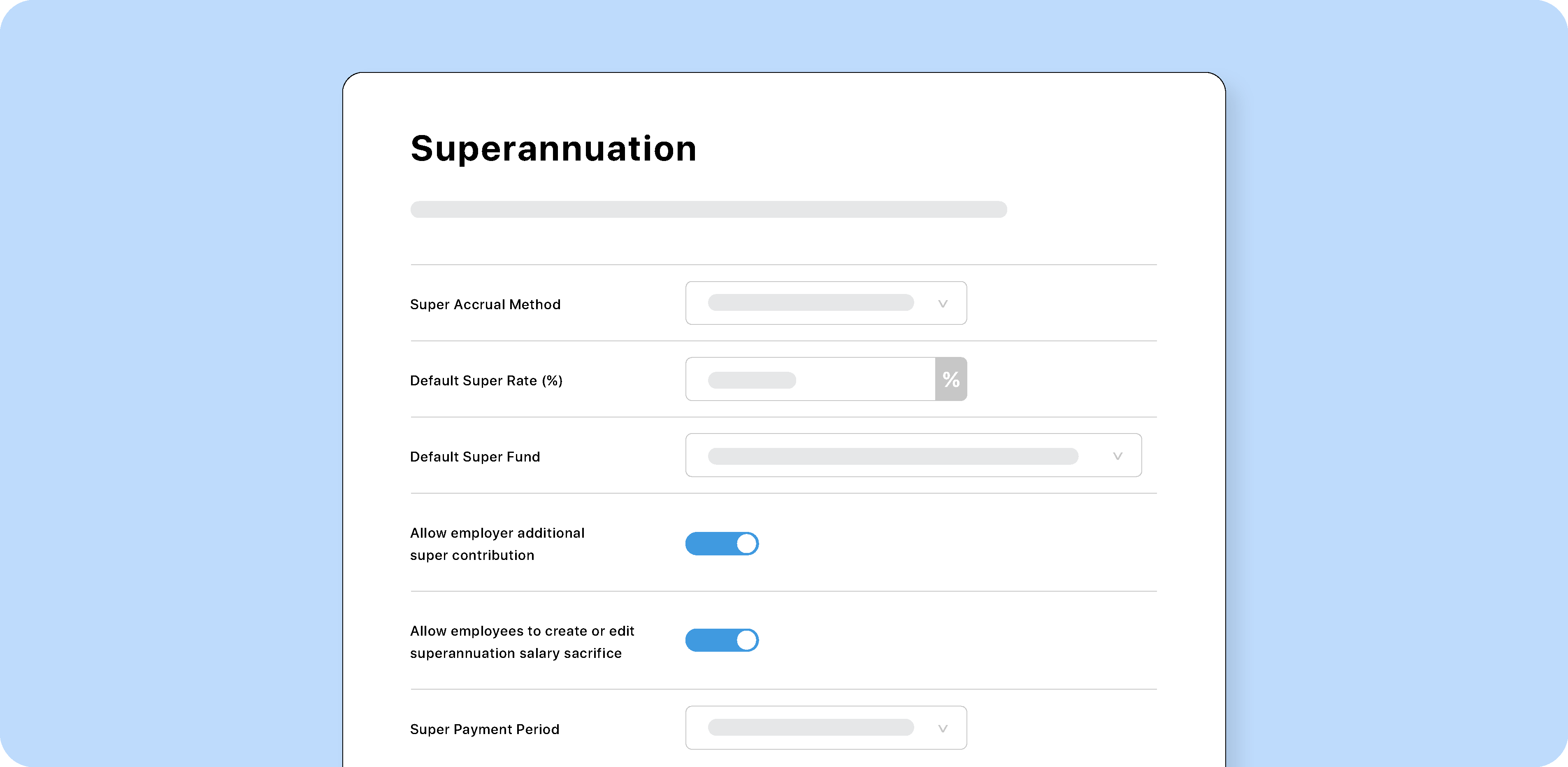 Configurable superannuation payment settings