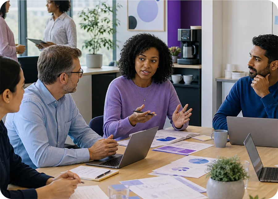 A team of four in a work meeting