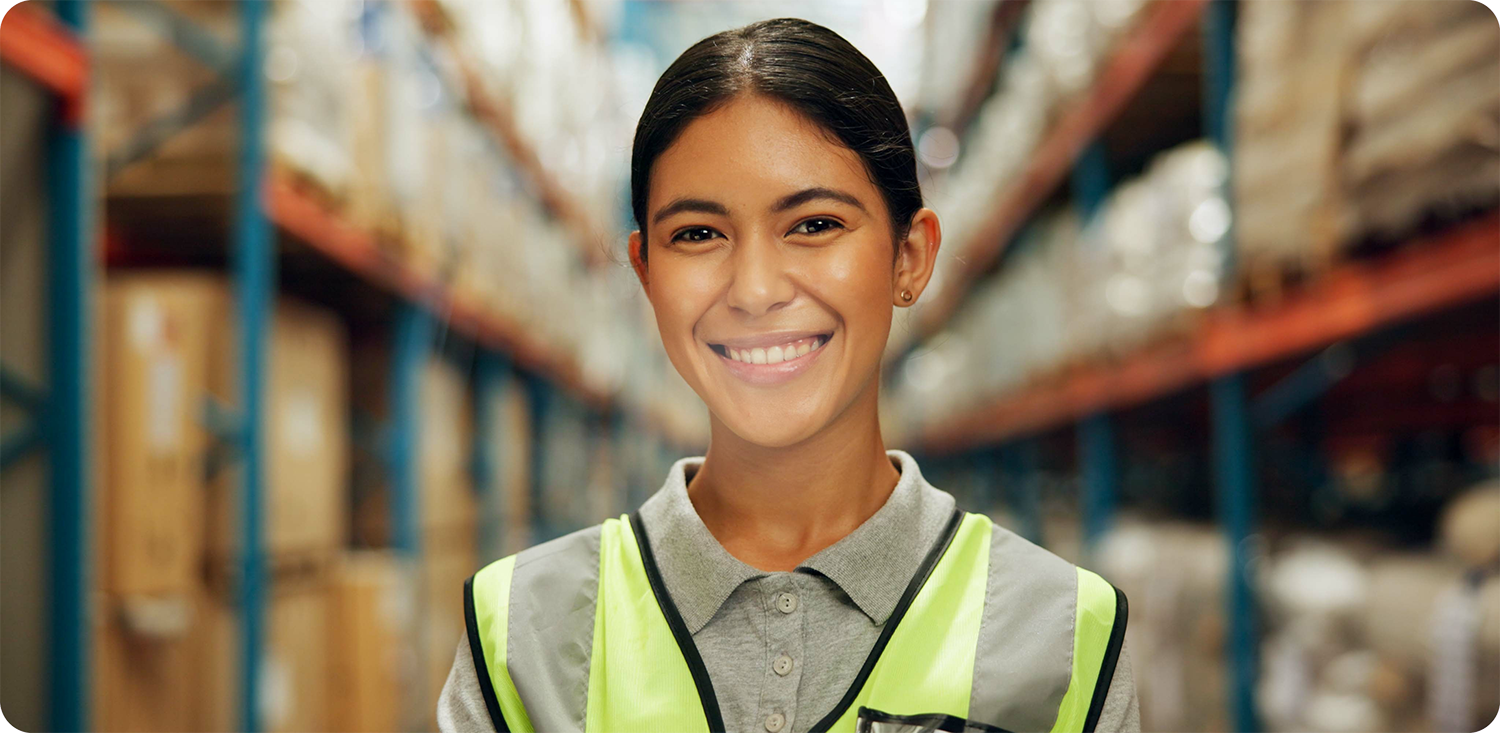 Portrait of a woman working in a warehouse
