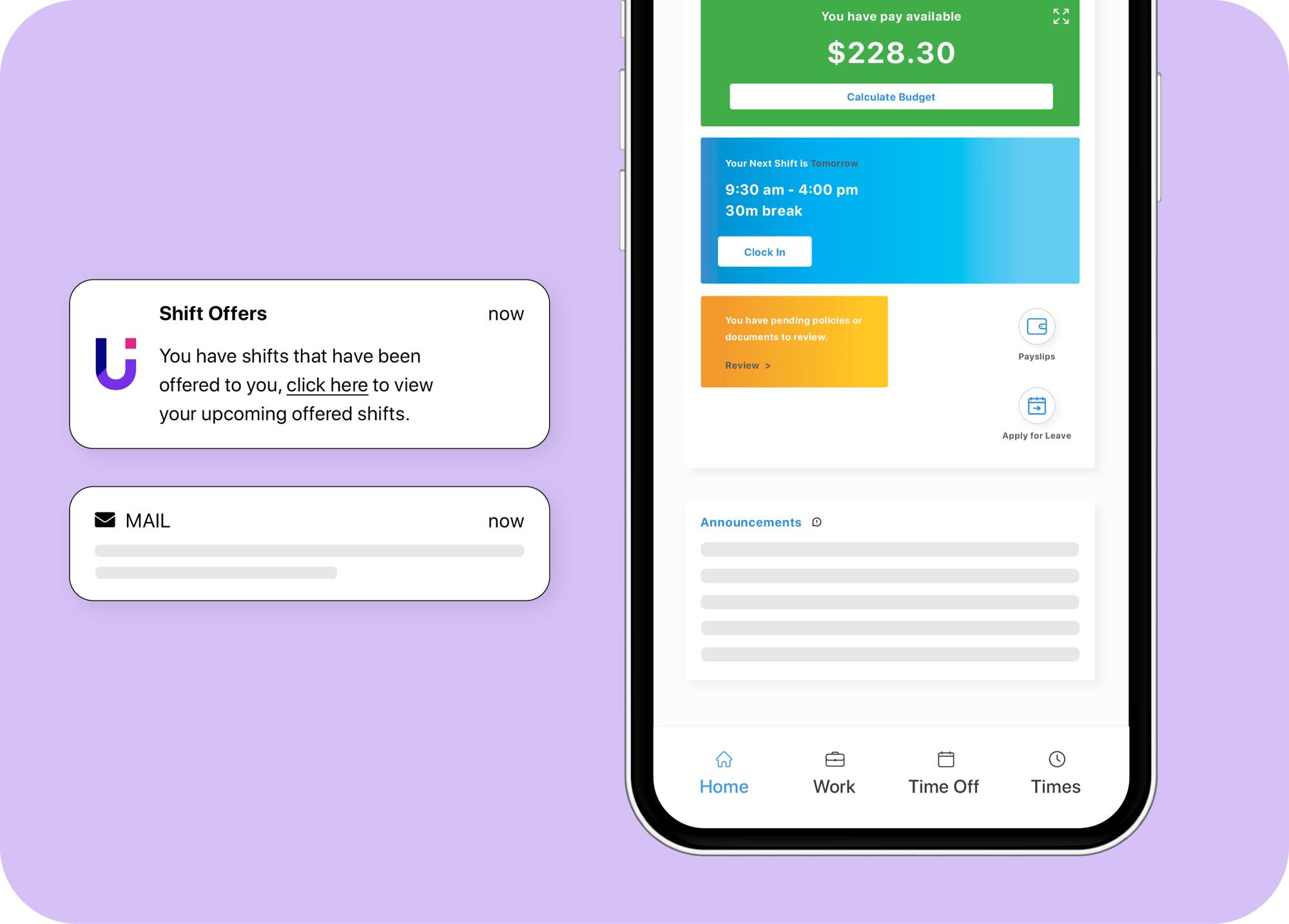 Team messages sent by an employee app