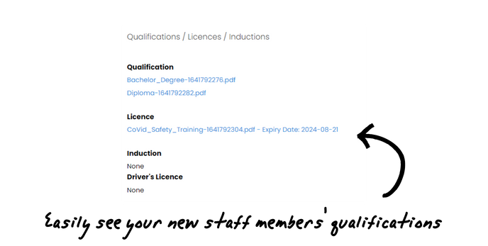 Easily see your new staff members qualifications  - KnowledgeBase - v1 041022