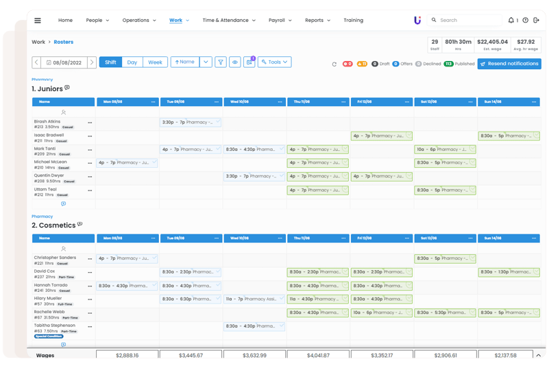 Screenshot of employee scheduling software
