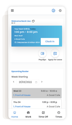 Screenshot of scheduling software on employee mobile