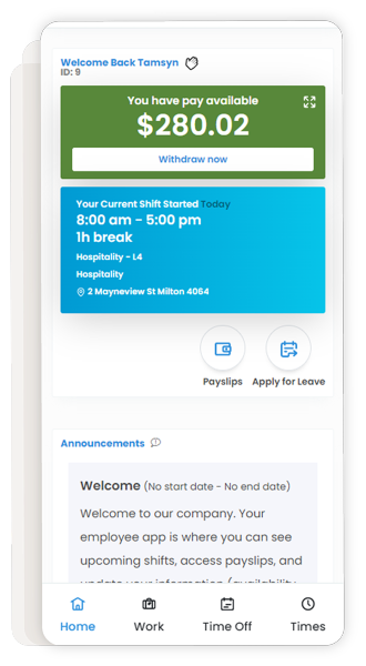 Mobile screenshot of earned wage access in the foundU employee app