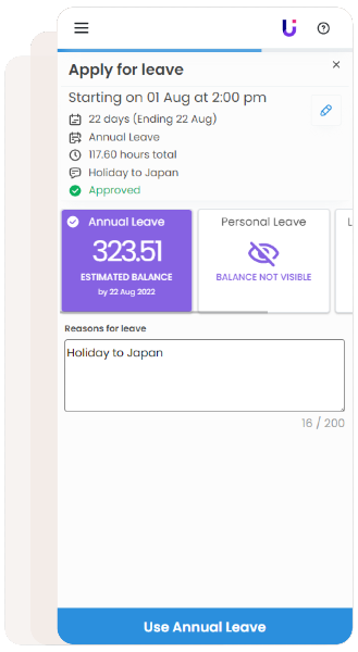 Mobile screenshot of leave management section in the foundU employee app