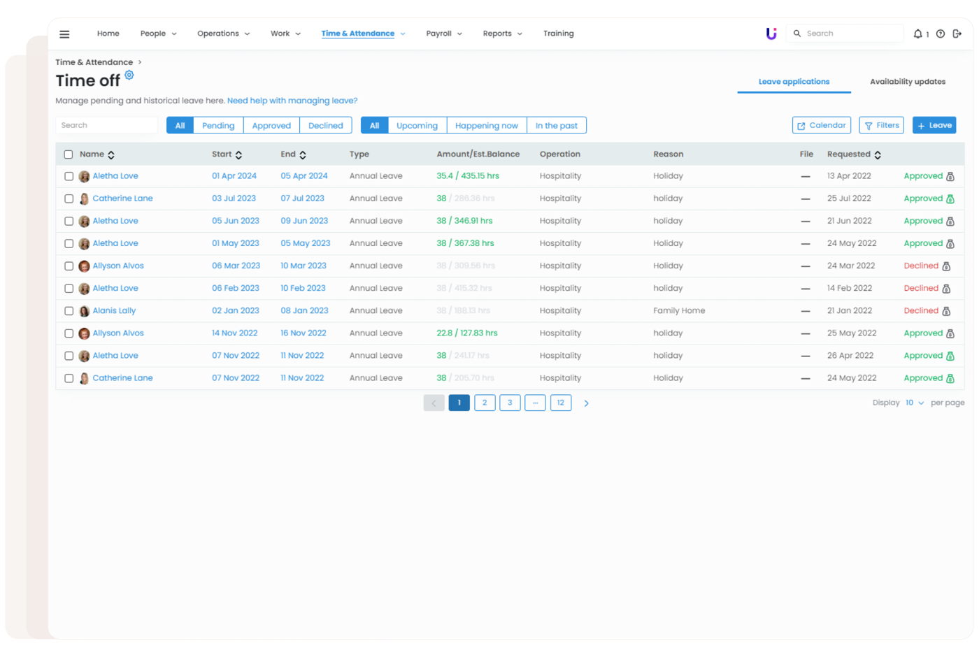 Screenshot of foundU's leave management tool