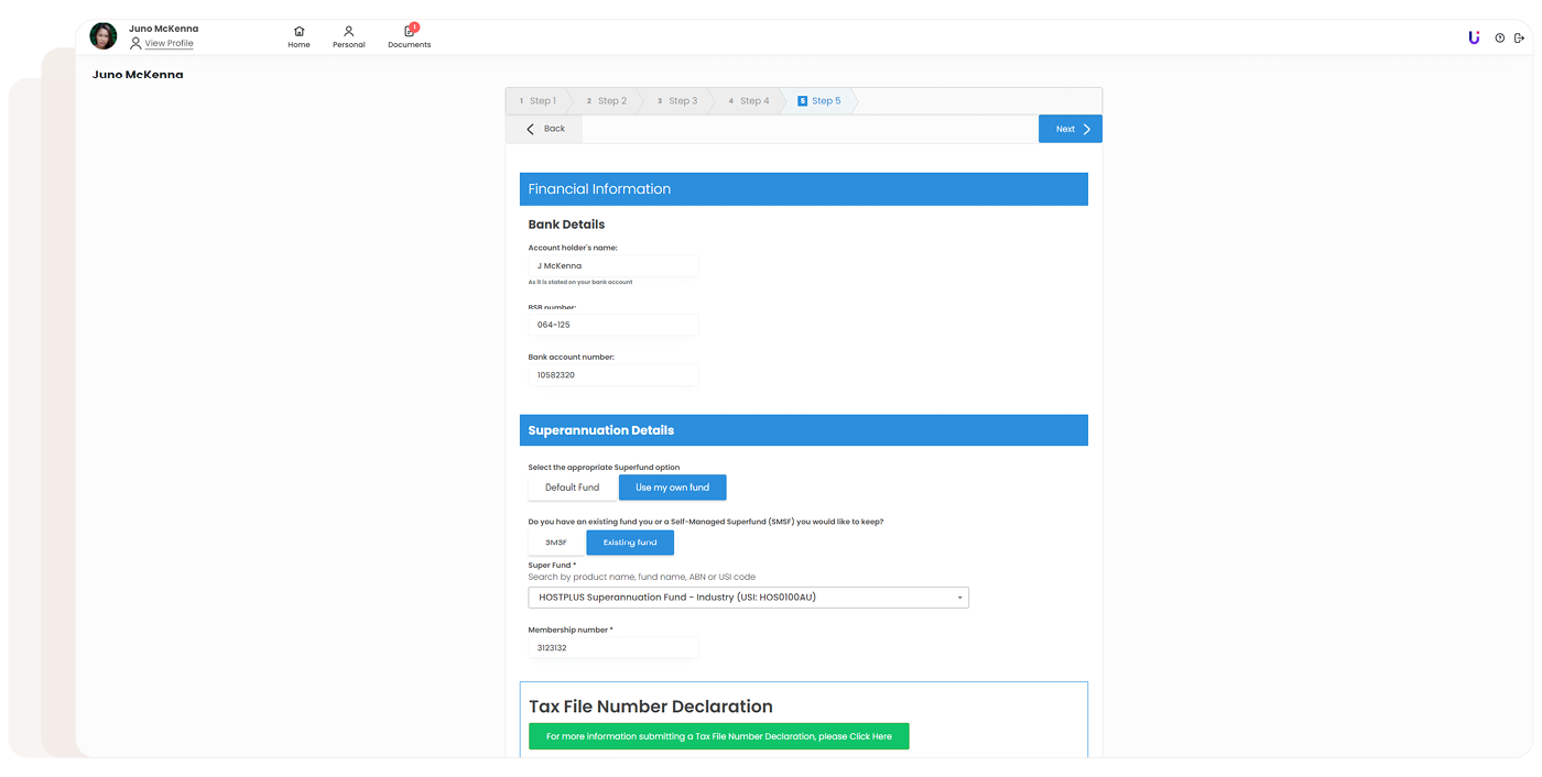 foundU employee onboarding financial information