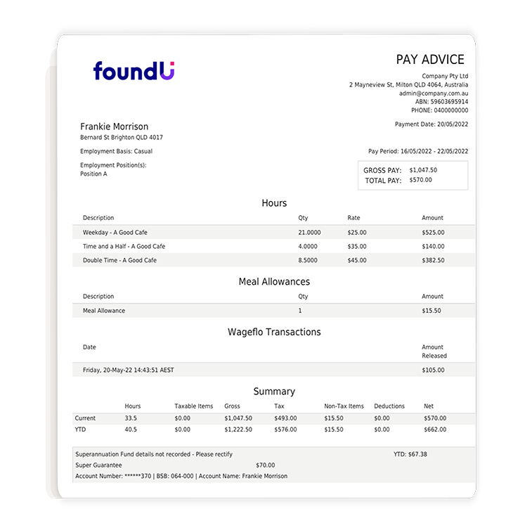 Automated payroll generated payslip