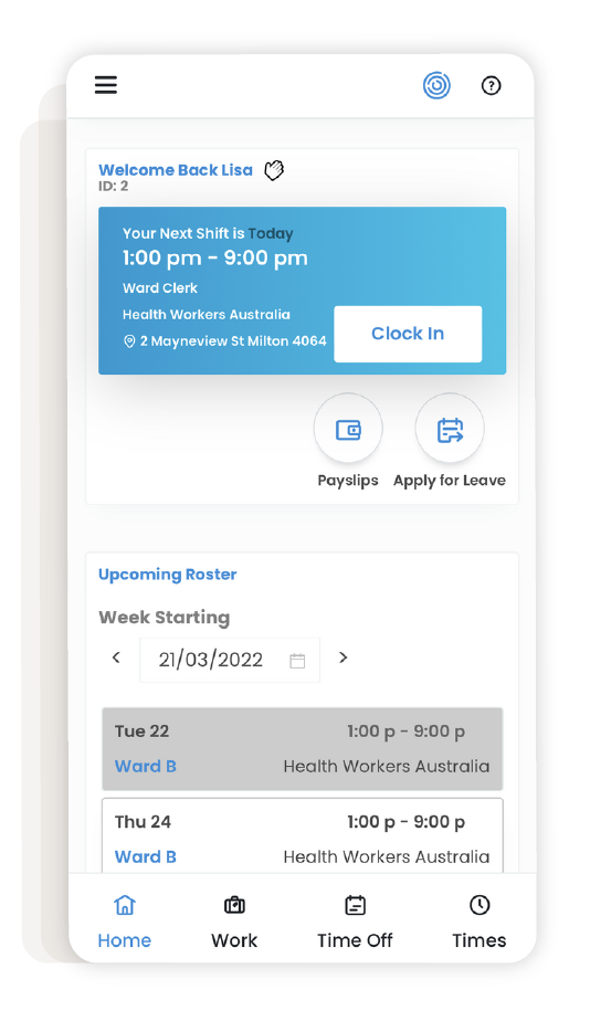 Healthcare and child care employee app