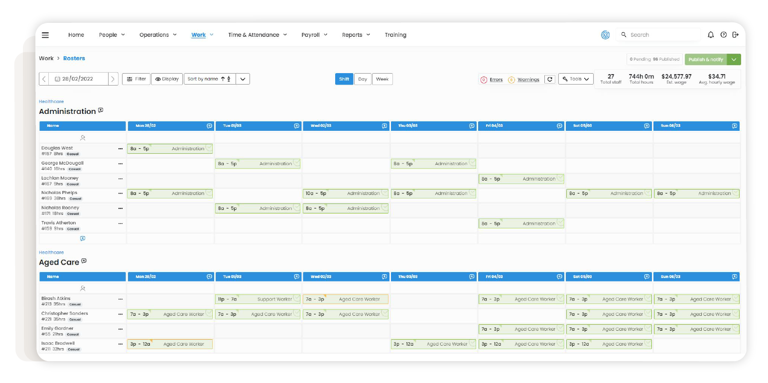 Healthcare and child care employee scheduling