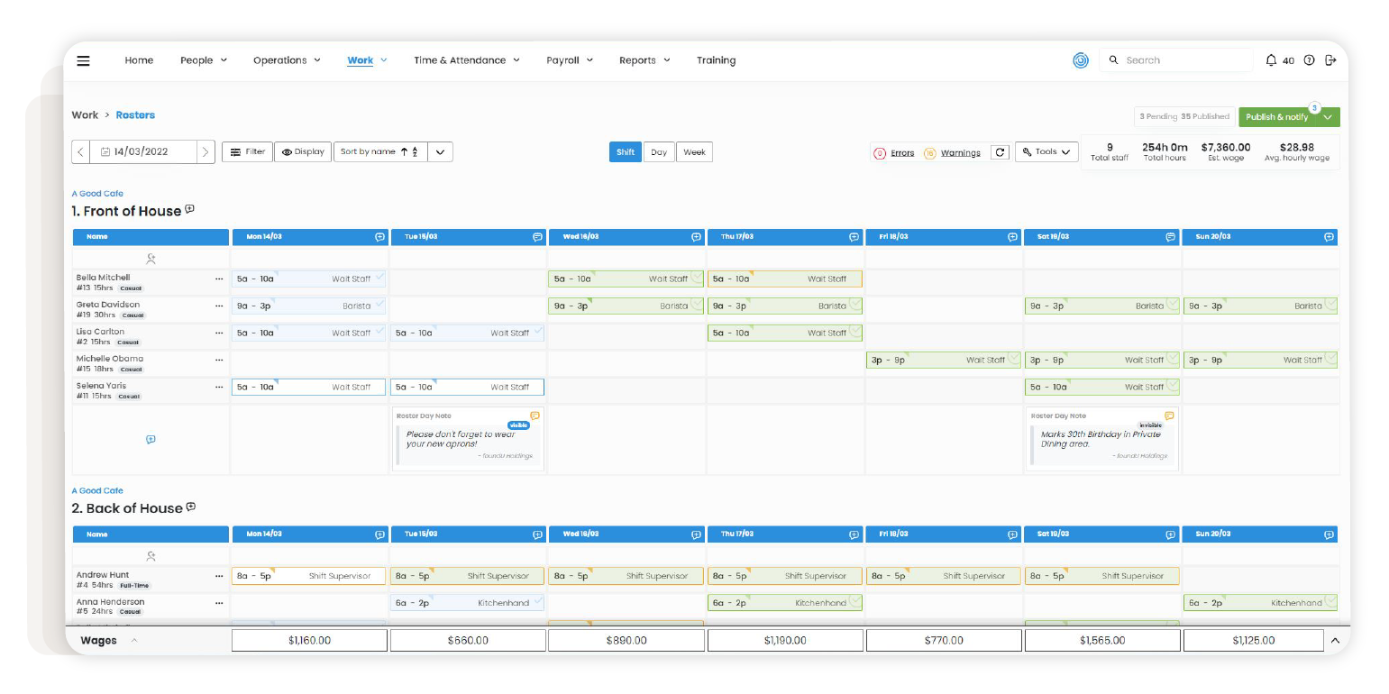 Hospitality rostering software with foundU